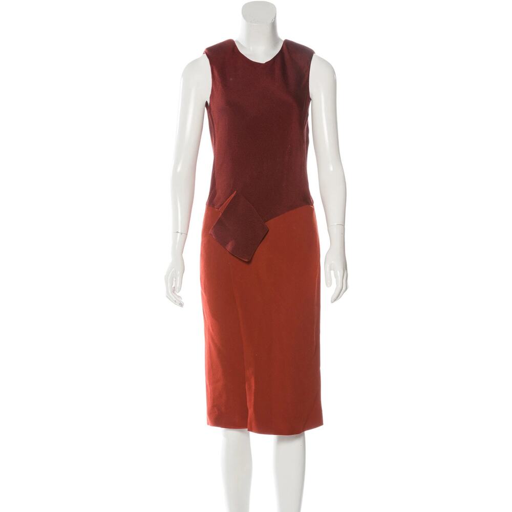 Narciso Rodriguez Silk Two-Tone Sleeveless Midi Dress - M - Rust Red